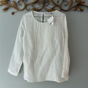 Halogen Sz M NWT Textured White Sheer Pleated Front Blouse